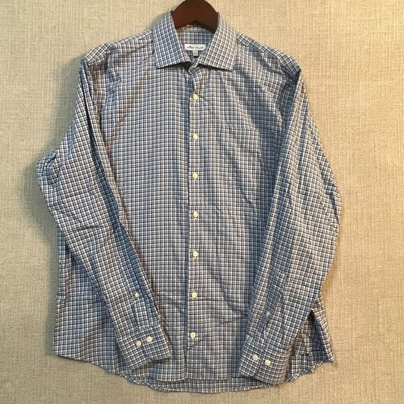 Peter Millar Other - Peter Millar Button Down Shirt XL Blue Plaid Comfort Lightweight Office Cotton
